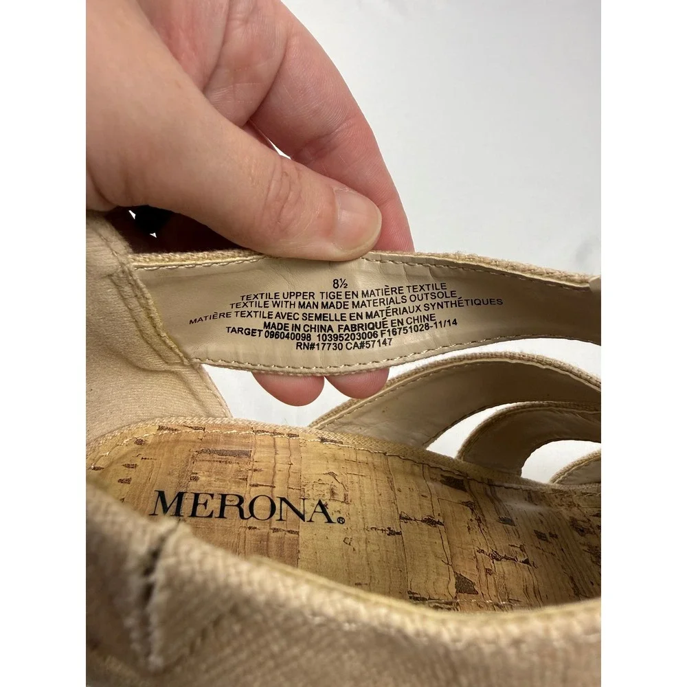 Merona Size 8.5 Beige Canvas Espadrille Wedge Sandals Back Zip